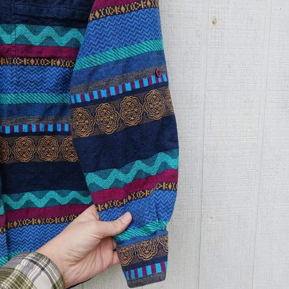 Cabin Creek Woven Blue Aztec, Western Long Sleeve Button Up Womens Sz Small - Picture 4 of 7